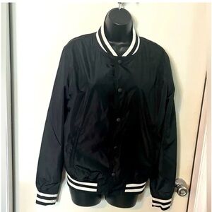 Varsity Bomber Jacket - Black&White Goodfellow&Co Water Resistant-Size XL